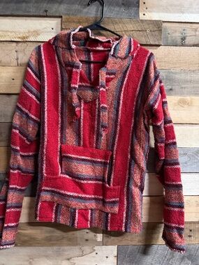 Red Striped Baja Hoodie Sweater - Women's